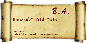 Baczkó Alícia névjegykártya
